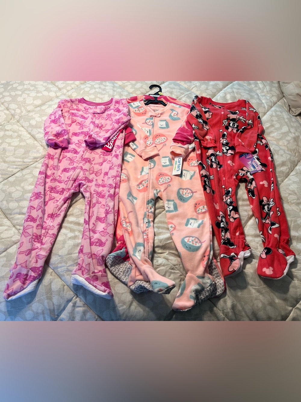 NWT! 4 Pairs of Girl’s Zip Up Footed Pajamas Size 3T